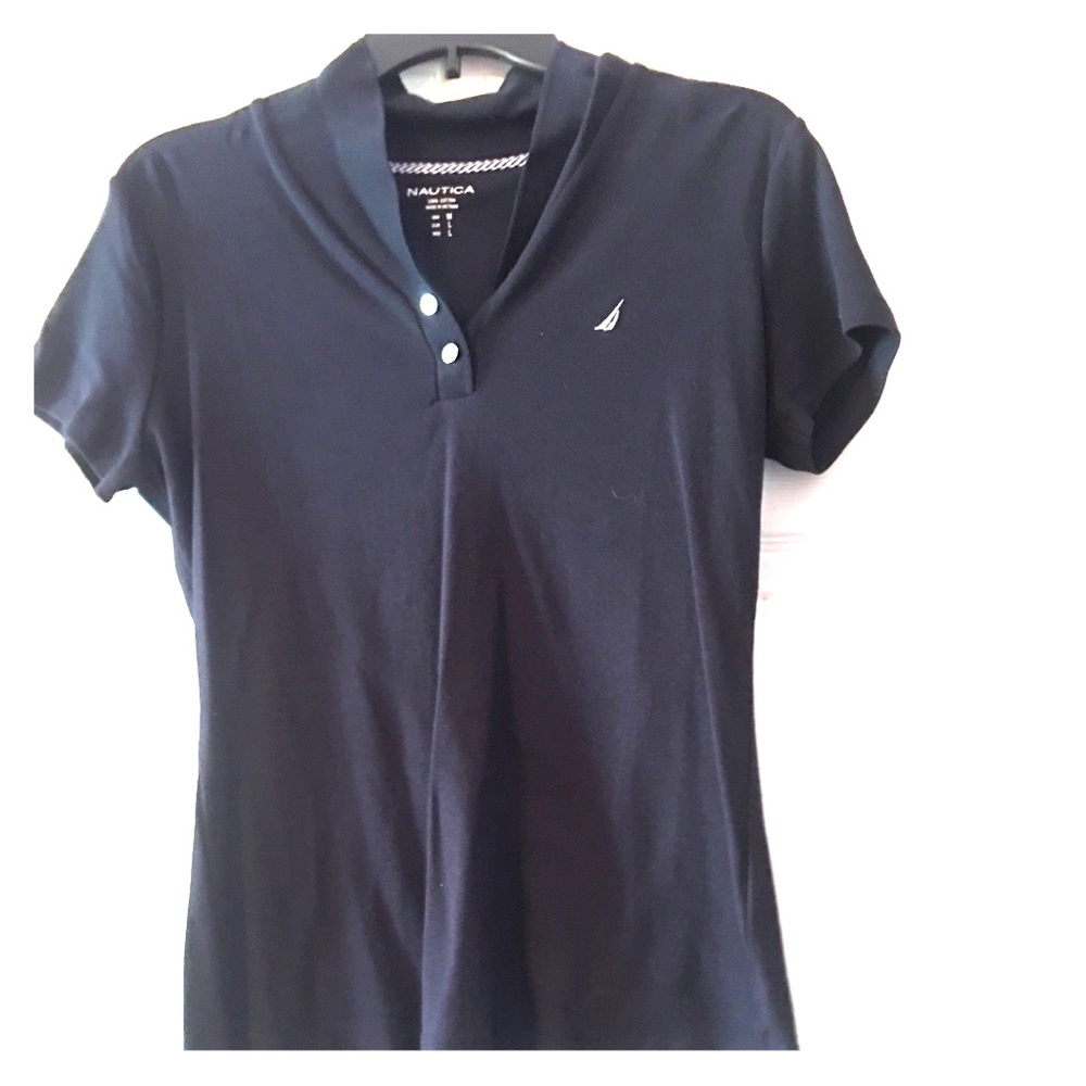 Two button , navy blue , collared shirt